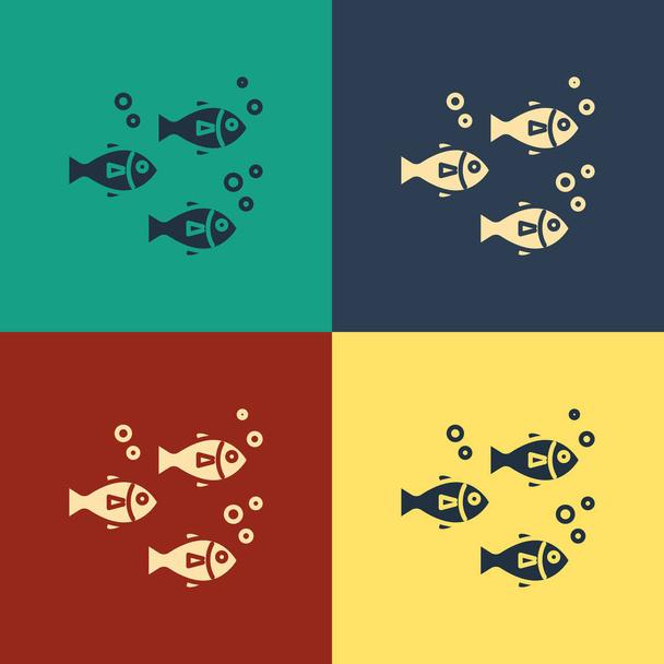 Farbe Fisch-Symbol isoliert auf farbigem Hintergrund. Vintage-Stil Zeichnung. Vektorillustration - Vektor, Bild