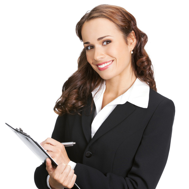 Young businesswoman with clipboard, isolated - Foto, imagen