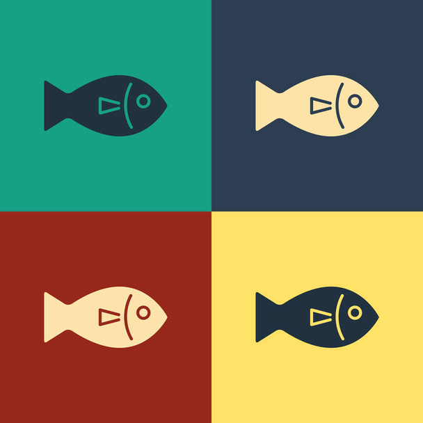Farbe Fisch-Symbol isoliert auf farbigem Hintergrund. Vintage-Stil Zeichnung. Vektorillustration - Vektor, Bild