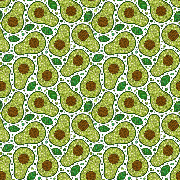 Безшовний візерунок авокадо, шматочки авокадо, листя на білому фоні
 - Вектор, зображення