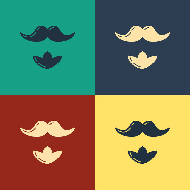 Color Mustache and beard icon isolated on color background. Barbershop symbol. Facial hair style. Vintage style drawing. Vector Illustration - Vector, Image