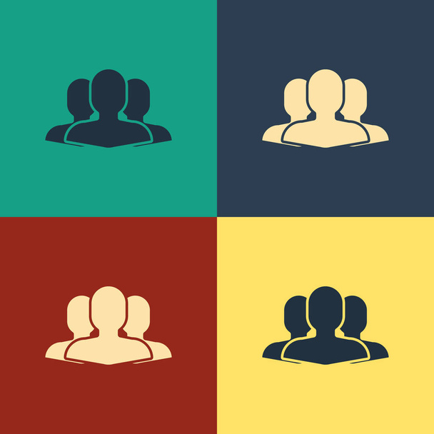 Иконка группы Color Users изолирована на цветном фоне. Икона группы людей. Значок профиля пользователей бизнес-аватаров. Рисунок в винтажном стиле. Векторная миграция
 - Вектор,изображение