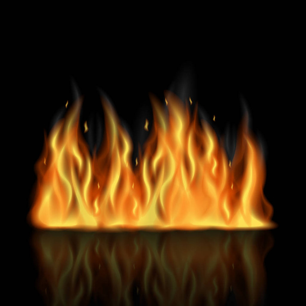 Ρεαλιστική φωτιά με πορτοκαλί φλόγες και διαφανή καπνό σε μαύρο φόντο - Διάνυσμα, εικόνα