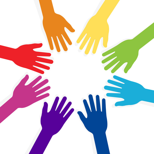 Colorful hands forming shape teamwork - Vector, Image
