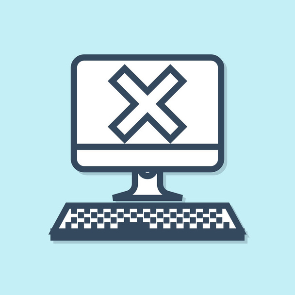 Blue line Computer with keyboard and x mark icon isolated on blue background. Error window, exit button, cancel, 404 error page not found concept. Vector Illustration - Vector, Image