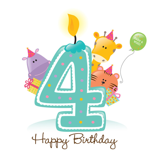 Birthday Candle and Animals - Vector, Image