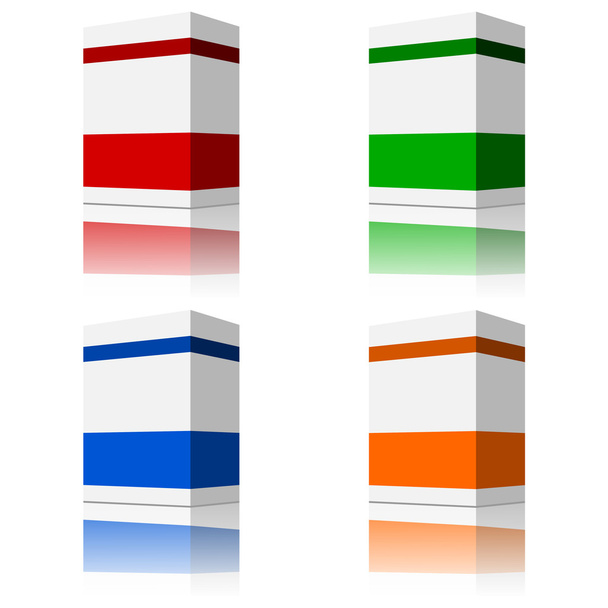 4 cajas de embalaje del producto virgen de diferentes colores
 - Vector, imagen