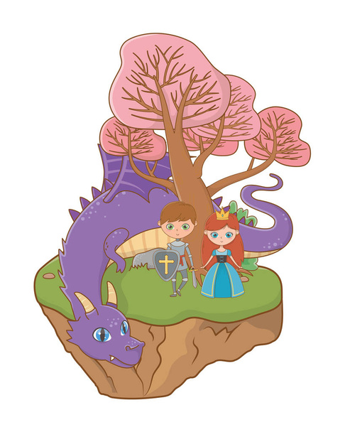 princess knight and dragon of fairytale design vector illustration - Vektör, Görsel