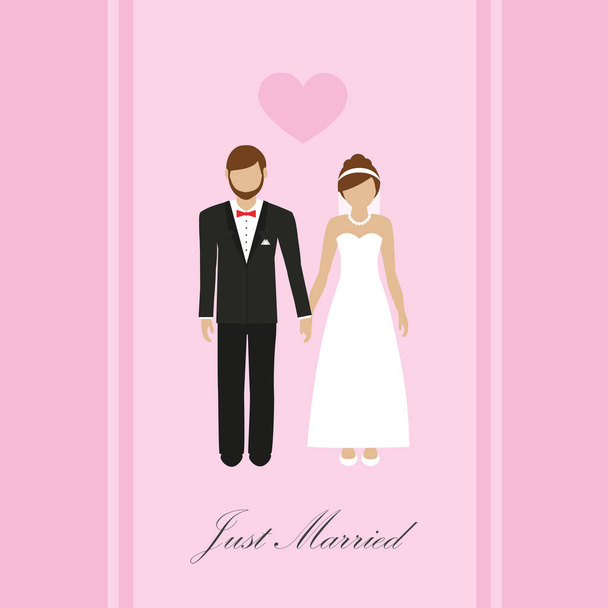 juste marié carte de vœux avec mariée et marié
 - Vecteur, image