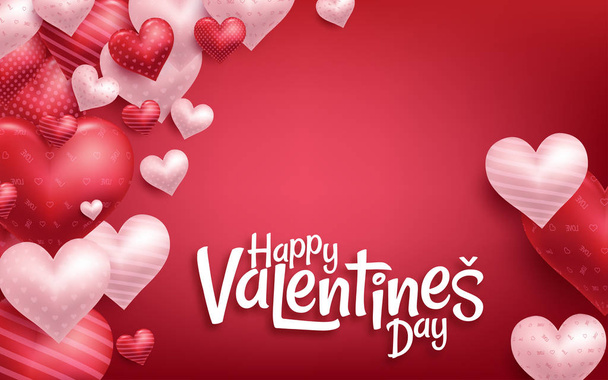 3D-realistische rode harten achtergrond met zoete Happy Valentines Day. Vectorillustratie - Vector, afbeelding
