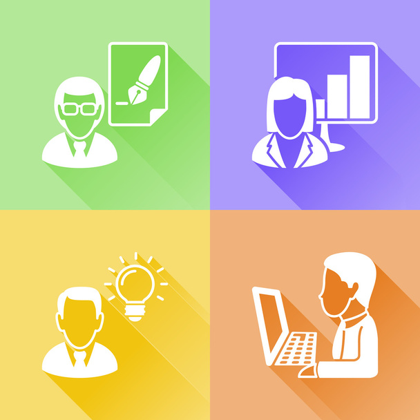 Working in a office colorful flat icons - Vector, Image