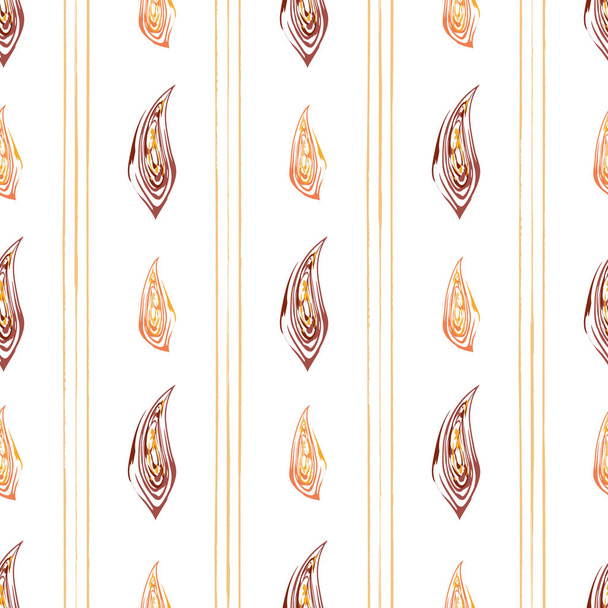 Vector burgundy and orange leaves and stripes in painterly brushstroke style design. Seamless geometric pattern on cream white background. Great for fall, autumn themed products, packaging, stationery - Vector, afbeelding