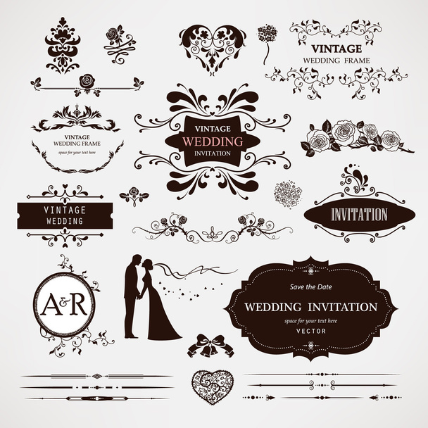 Vector design elements and calligraphic page decorations for wed - Vector, imagen