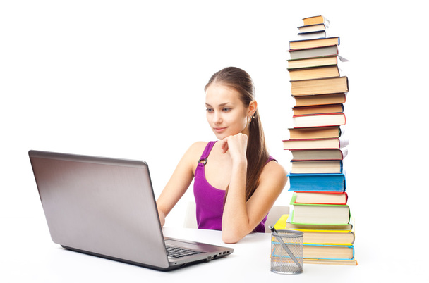 Student girl working on a laptop - Foto, Imagem