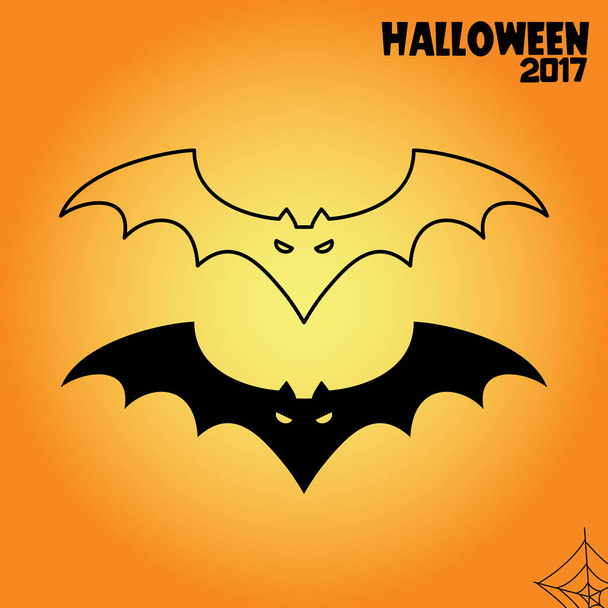 Halloween bat line and black illustration on orange
 - Вектор,изображение