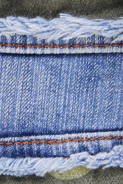 Blue denim jeans seam label texture - Фото, изображение