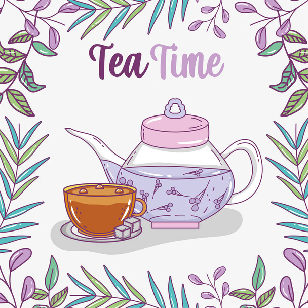 čaj čas skica plochý design - Vektor, obrázek