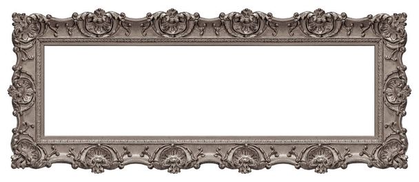 Panoramatický stříbrný rám pro obrazy, zrcadla nebo fotografie izolované na bílém pozadí. Navrhnout prvek s oříznutou cestou - Fotografie, Obrázek