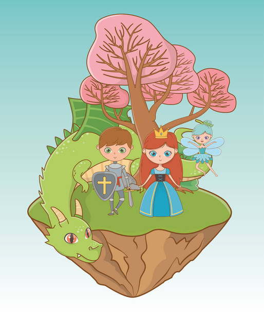 princess knight fairy and dragon design - Vector, Image