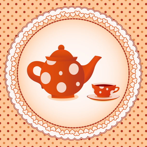 Vintage Hintergrund mit Teekanne mit Tassen. - Vektor, Bild
