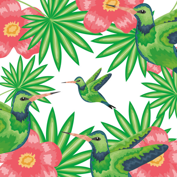 colibri à la décoration florale tropicale - Vecteur, image