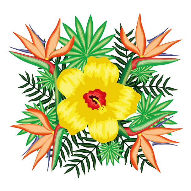 tropical flower garden with leafs and heliconia - Vektor, Bild