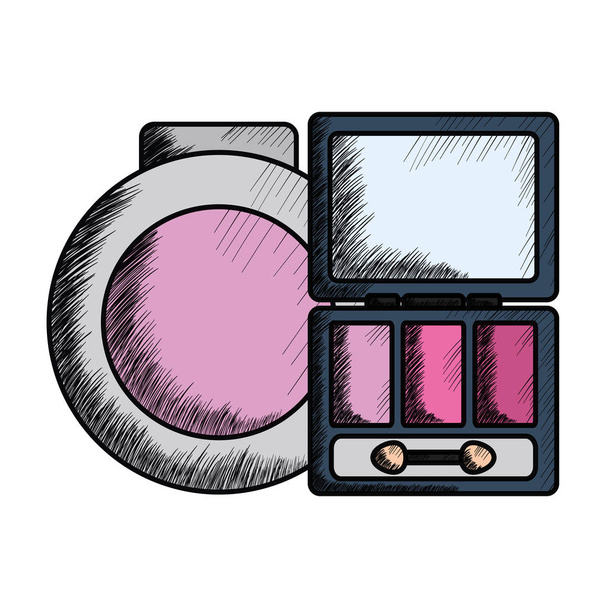 eye shadows with blush and mirror make up drawing - Διάνυσμα, εικόνα