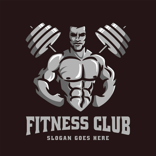 Vetor do modelo do logotipo do tema da aptidão da academia do halterofilista, com caráter do homem do músculo e barra
 - Vetor, Imagem
