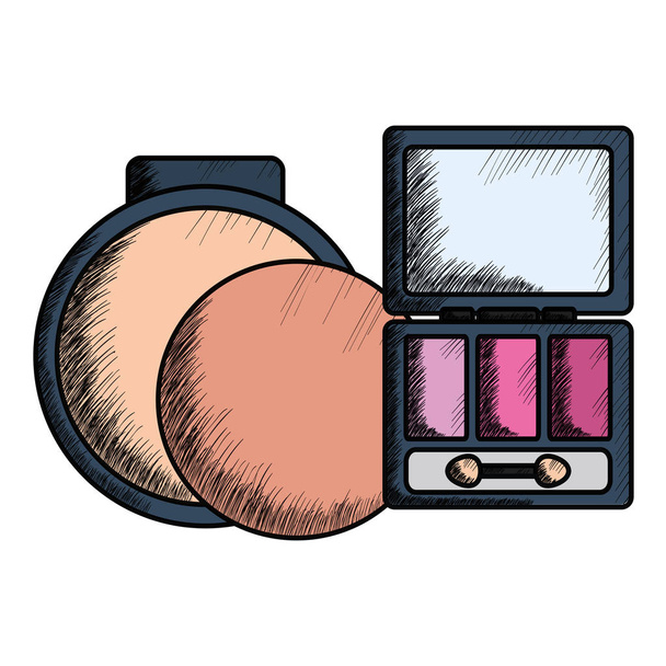 Lidschatten mit Rouge und Spiegel-Make-up - Vektor, Bild