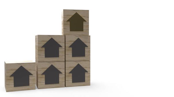 σπίτι σε κύβο ξύλου για την έννοια της ιδιοκτησίας 3D απόδοση. - Φωτογραφία, εικόνα