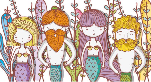 Little mermaids cute cartoons - Vector, Image