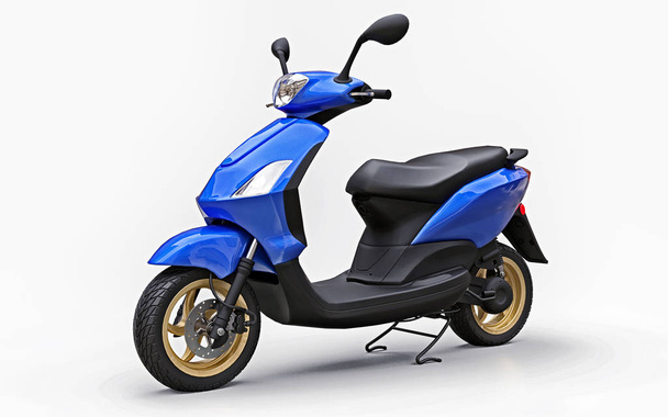 Moderní městská modř moped na bílém pozadí. 3D ilustrace. - Fotografie, Obrázek