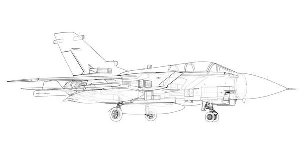 Silhouetten militärischer Kampfjets. Bild eines Flugzeugs in Höhenlinien. Die innere Struktur des Flugzeugs. 3D-Darstellung - Foto, Bild