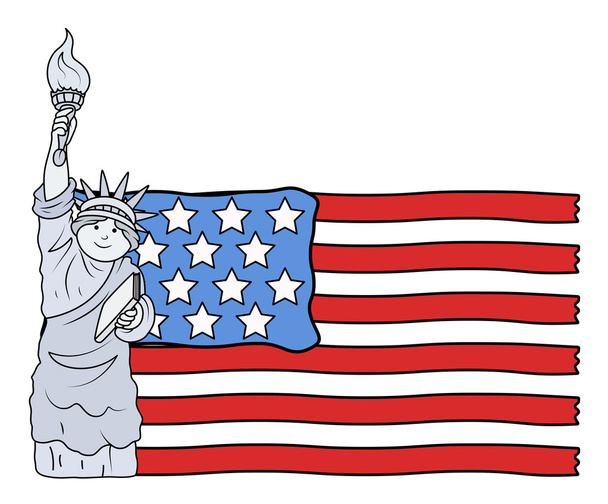 Bandera de Estados Unidos con Estatua de la Libertad - 4 de julio Vector Illustration
 - Vector, Imagen