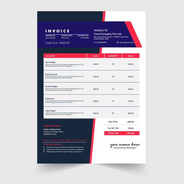 minimal business invoice template vector design - Vector, Image