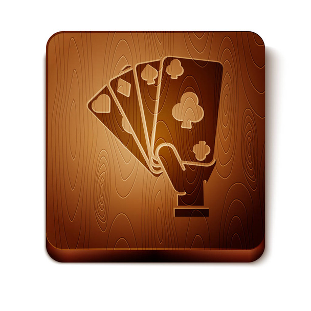 Mano marrón sosteniendo el icono de cartas aisladas sobre fondo blanco. Diseño del juego de casino. Botón cuadrado de madera. Ilustración vectorial
 - Vector, Imagen