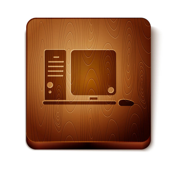 Moniteur d'ordinateur brun avec clavier et icône de la souris isolés sur fond blanc. Panneau composant PC. Bouton carré en bois. Illustration vectorielle
 - Vecteur, image