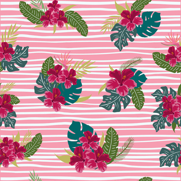 милый бесшовный узор красочный розовый букет цветок радостное весеннее лето, африканский ботанический тропический лес стиле, для приглашения карты на пастельно-розовый фон, иллюстрации вектор
 - Вектор,изображение