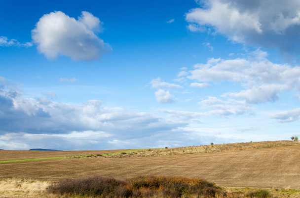 imagen del paisaje del campo arado sobre el cielo despejado
.  - Foto, Imagen