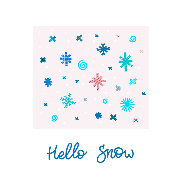 Hello snow winter Christmas snowflake season card - Vector, afbeelding