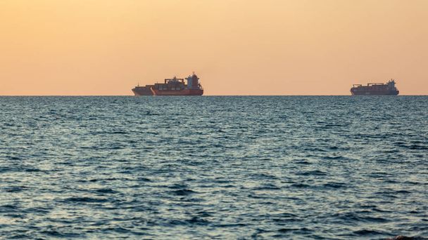 Ship on the horizon of the Black Sea, Poti, Georgia. - Photo, image