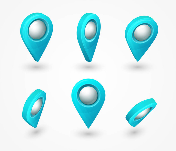 Map pointer 3d pin. Location symbols vector set isolated on white background. - ベクター画像
