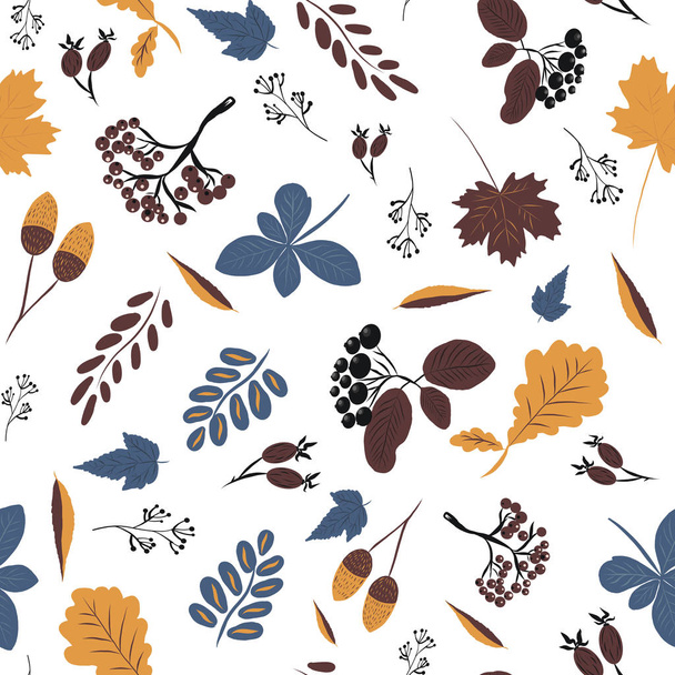 Vector, patrón sin costuras con hojas coloridas de otoño y mano-dr
 - Vector, Imagen