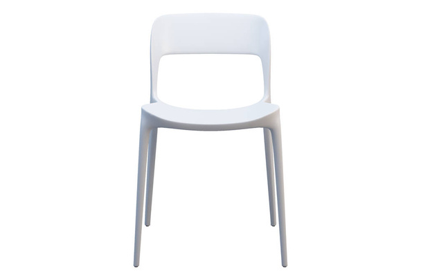 Białe plastikowe krzesło w połowie wieku z cienkimi nogami. Renderowanie 3D - Zdjęcie, obraz