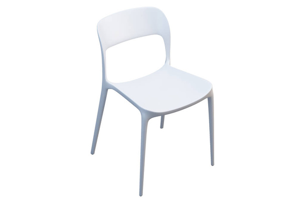 Λευκή πλαστική καρέκλα μέσα στον αιώνα με λεπτά πόδια. απόδοση 3D - Φωτογραφία, εικόνα