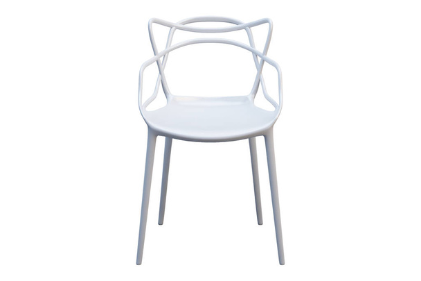 Kavisli sırt dayama ile beyaz plastik orta yüzyıl sandalye. 3d render - Fotoğraf, Görsel