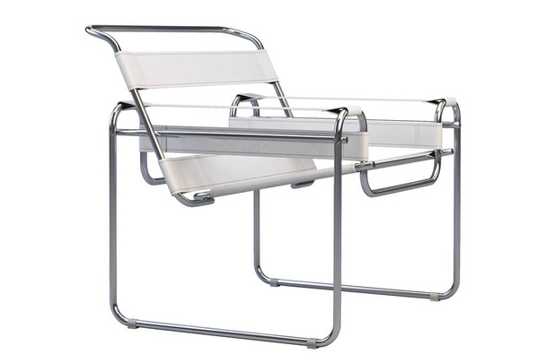 Біле шкіряне крісло з металевими ніжками. 3d візуалізація
 - Фото, зображення