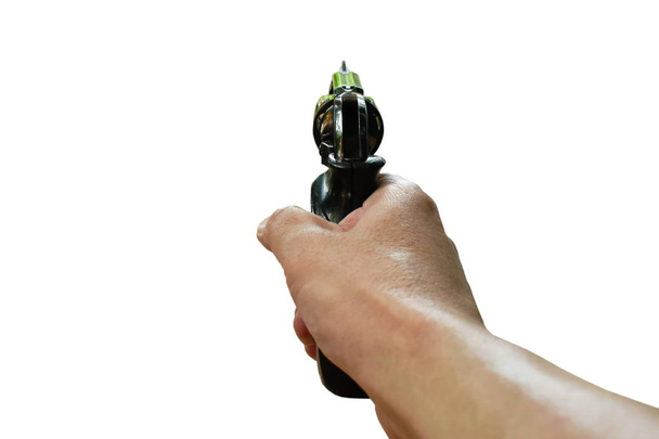 pistola pistola pistola pistola mano tenuta mira a sparare in background bianco
 - Foto, immagini