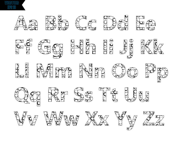 Black stencil alphabet font template. Vintage letters and numbers stamp design. Vector illustration. - Вектор, зображення