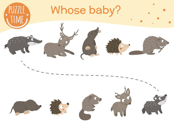 Whose baby matching activity for preschool children. Connect the - Vector, Image
